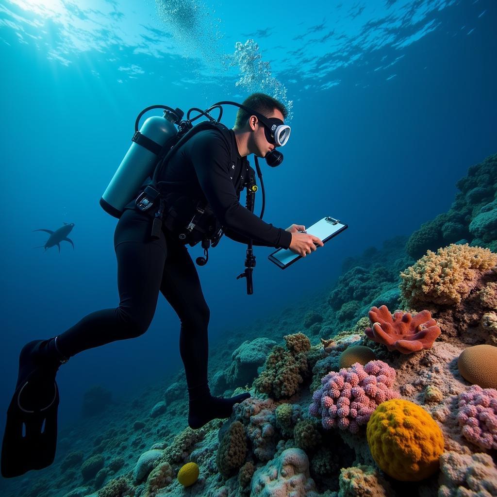 Scientific Diver Studies Coral Reef