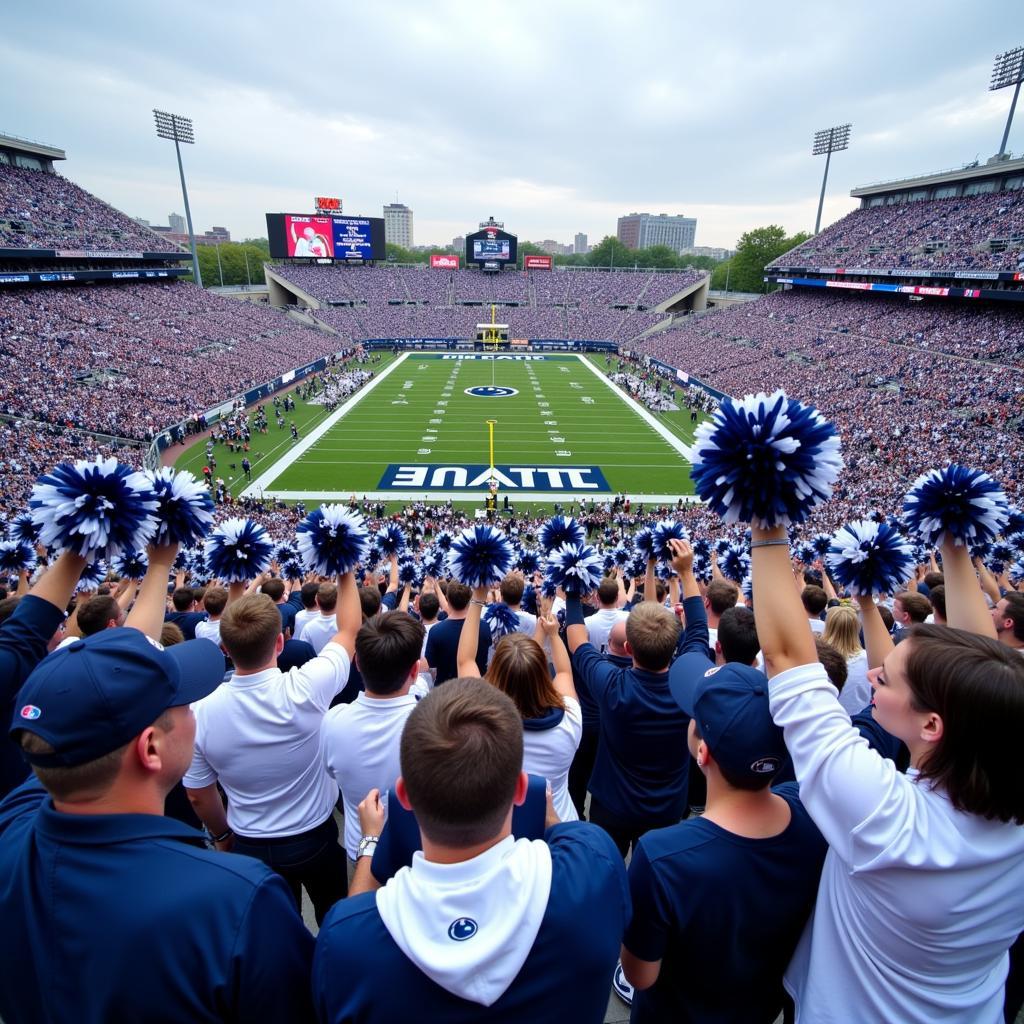 Crowd of Penn State fans with pom poms