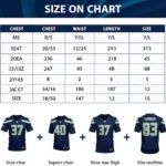 Size chart for elite Seahawks jerseys