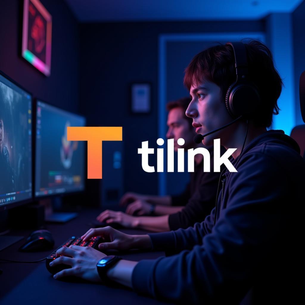 Tilink logo with a gamer in the background