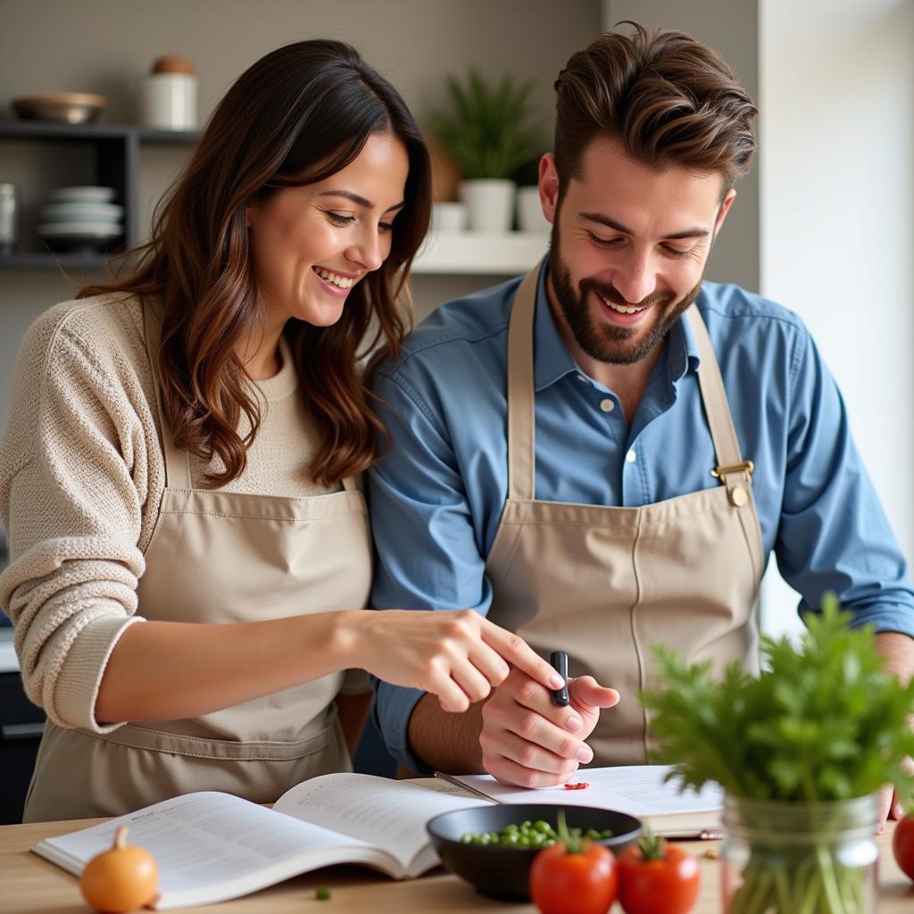 Couple laughing during a cooking class