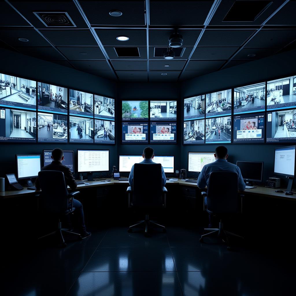 Security monitoring center with multiple screens