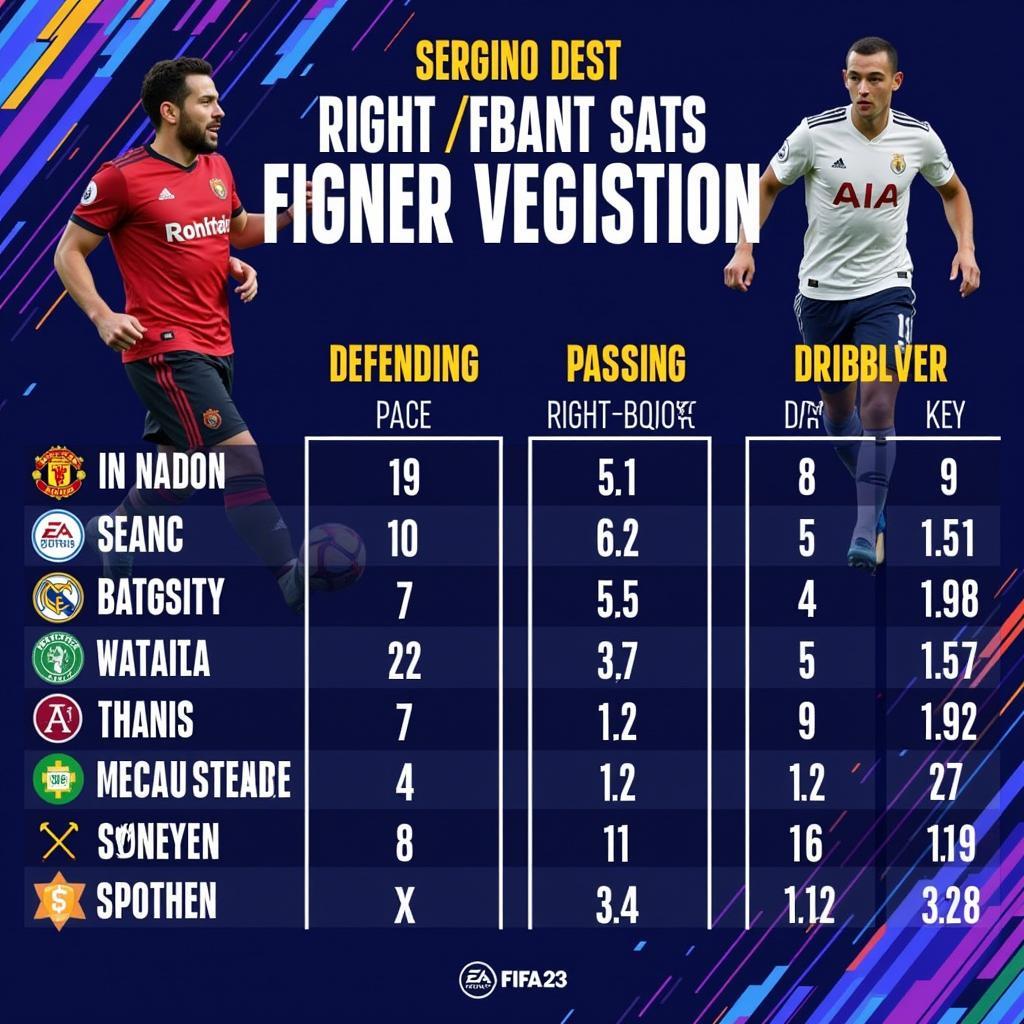 Comparison chart of Sergino Dest with other right-backs in FIFA 23