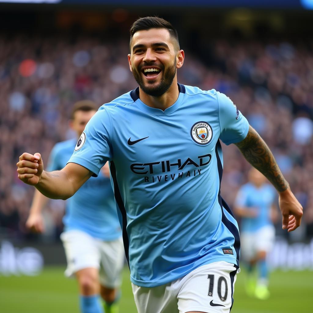 Sergio Aguero celebrating a goal in his iconic Manchester City jersey