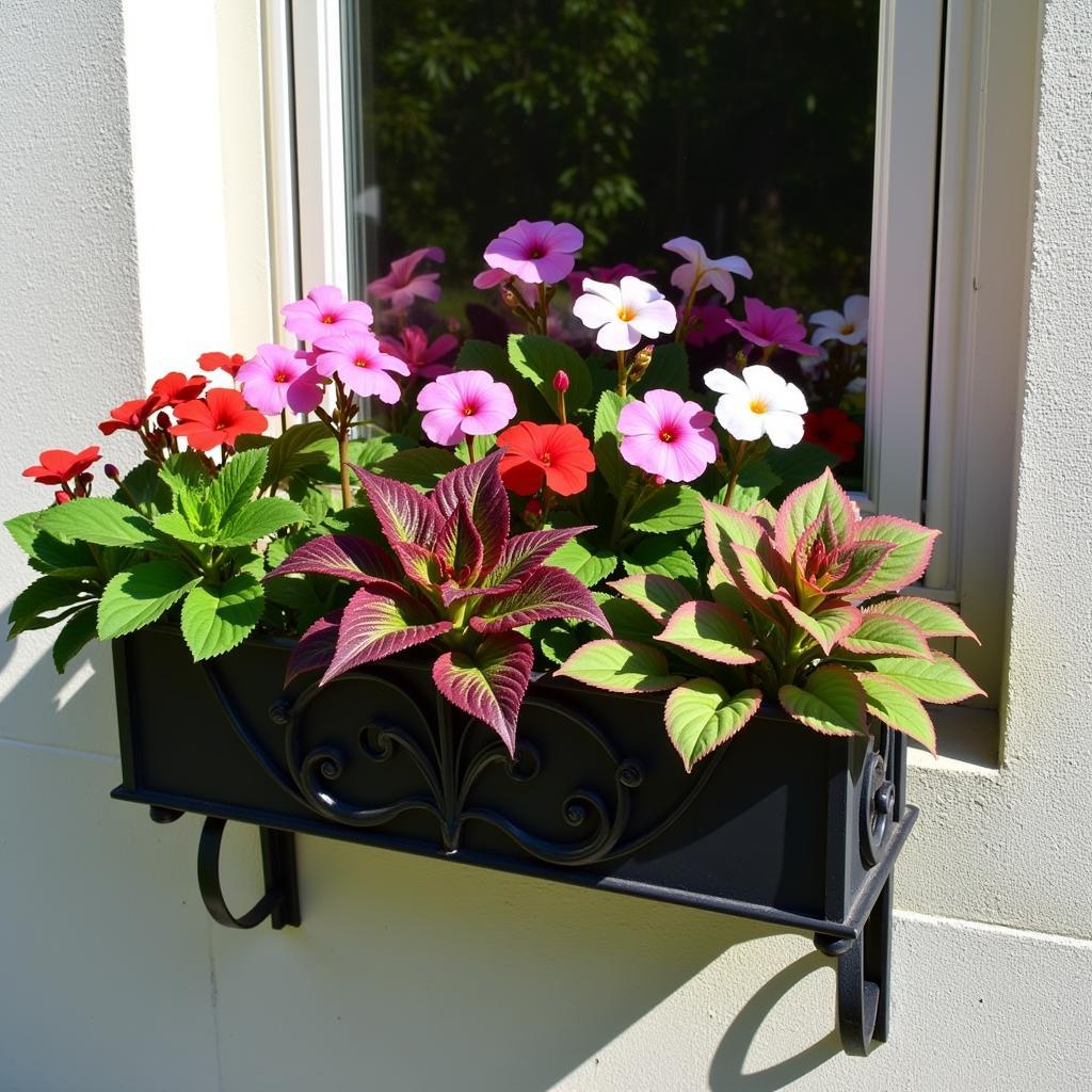 Serene Shade-Loving Flower Box with Impatiens, Begonias, and Coleus