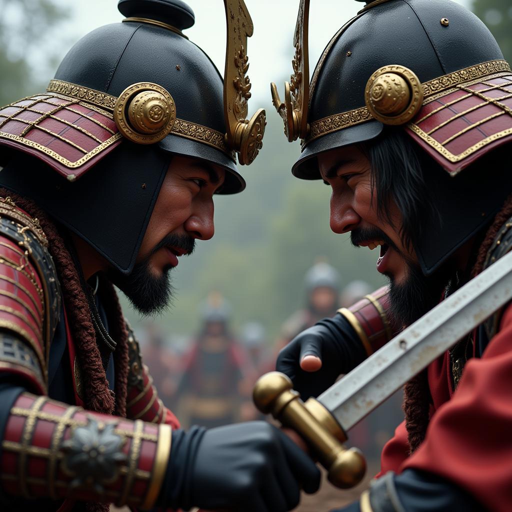 Close-up of a samurai duel