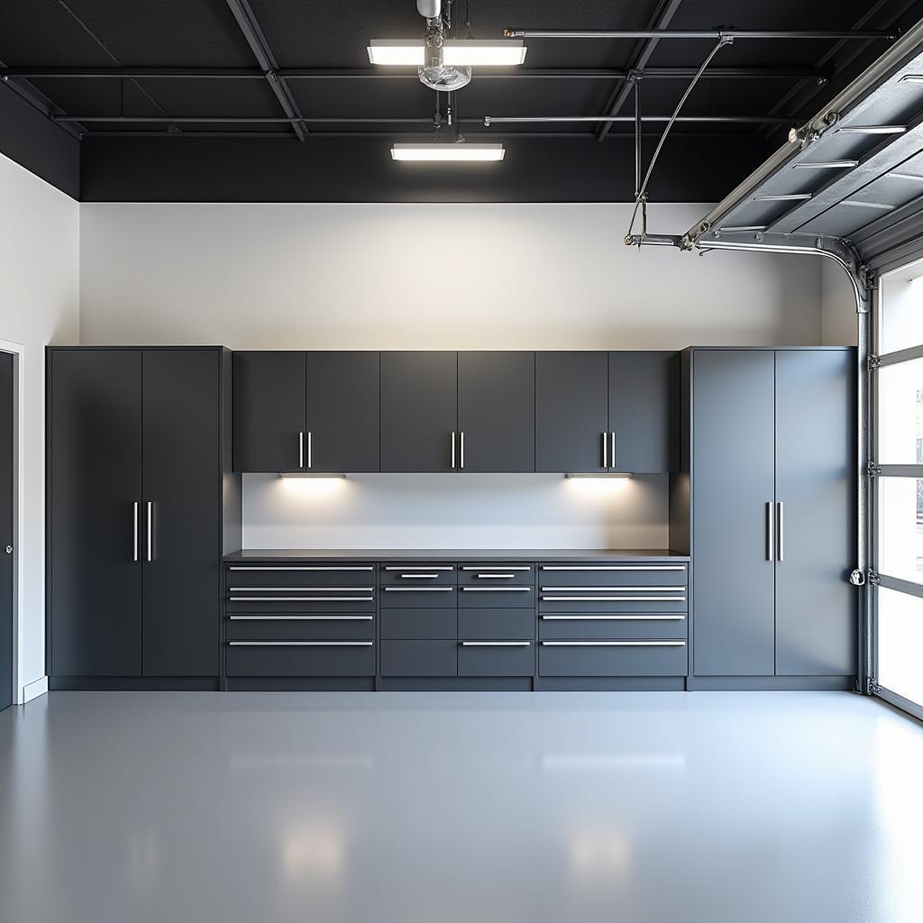 Shop wall cabinets installed in a garage setting