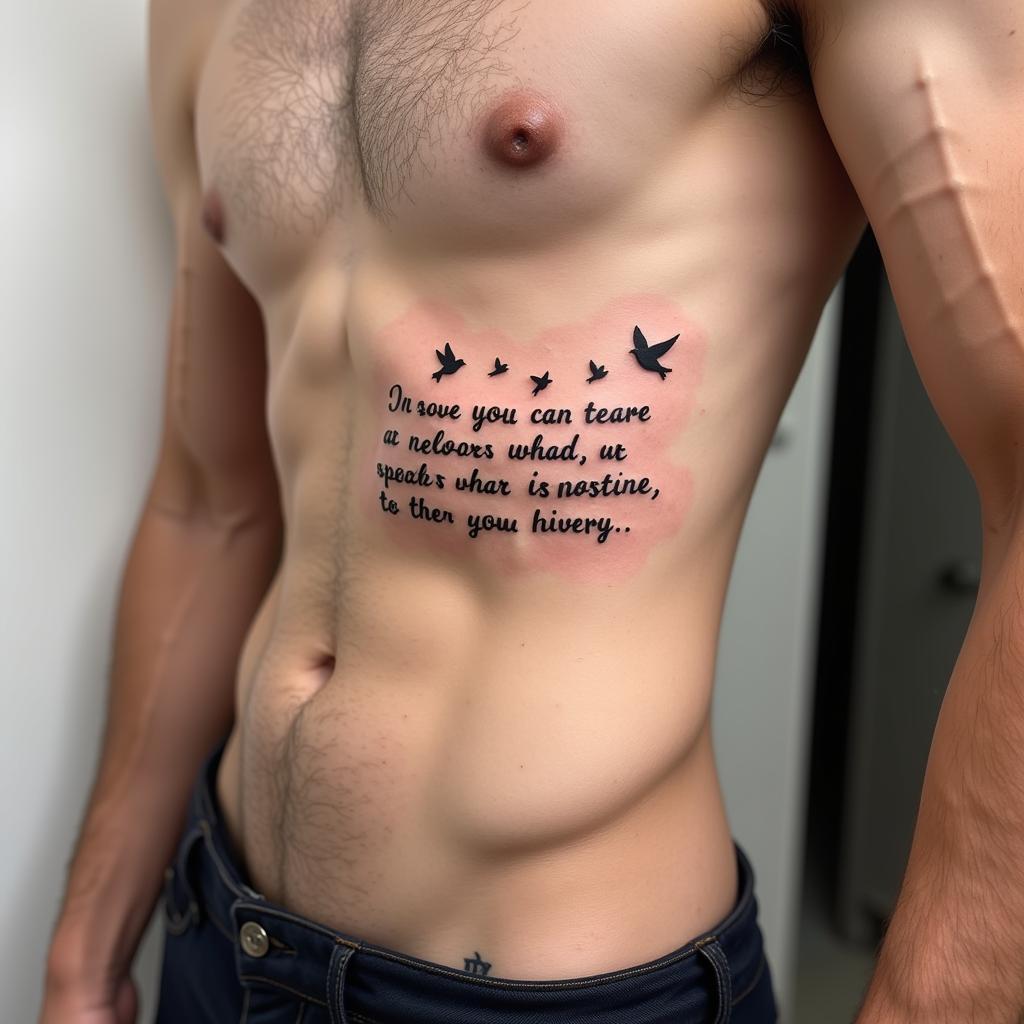 Side Tattoo Male: Quote with Birds