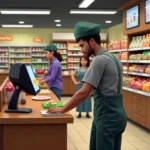 Sim Working at Grocery Store