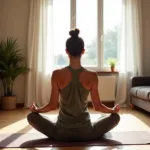 Woman meditating in a peaceful living room