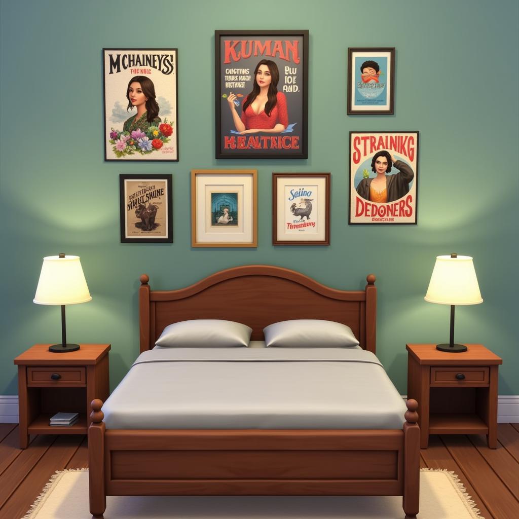 Sims 4 bedroom decorated with custom posters