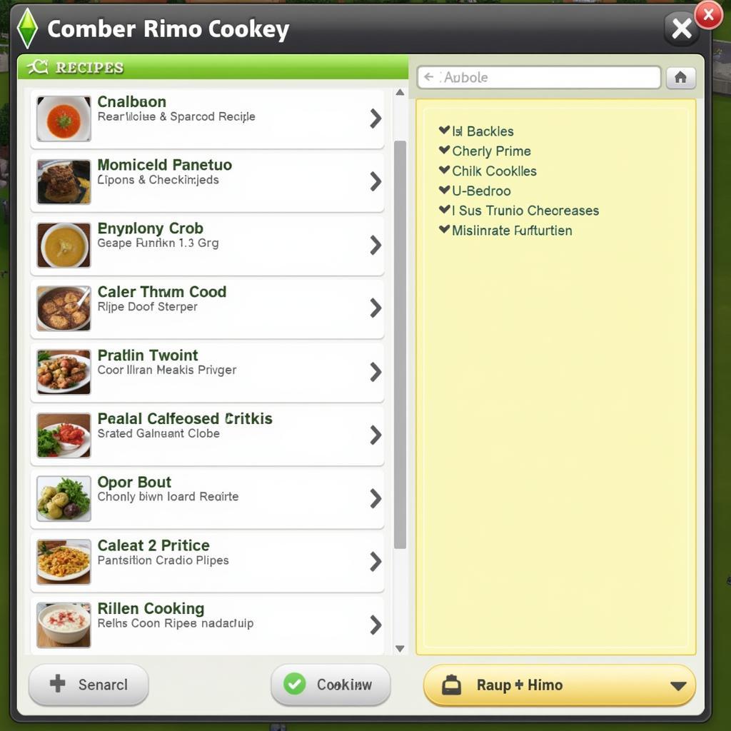 The Sims 4 Cooking Interface