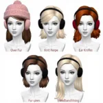 Various styles of Sims 4 earmuffs CC