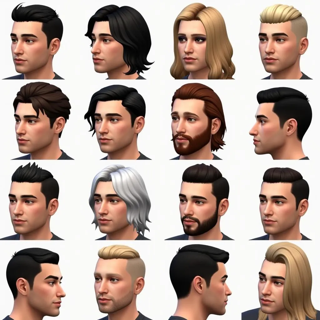 Variety of Sims 4 male hair mods