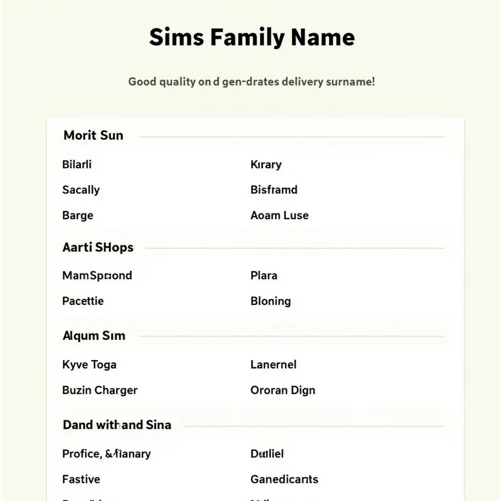 Sims Family Name Generator Screenshot