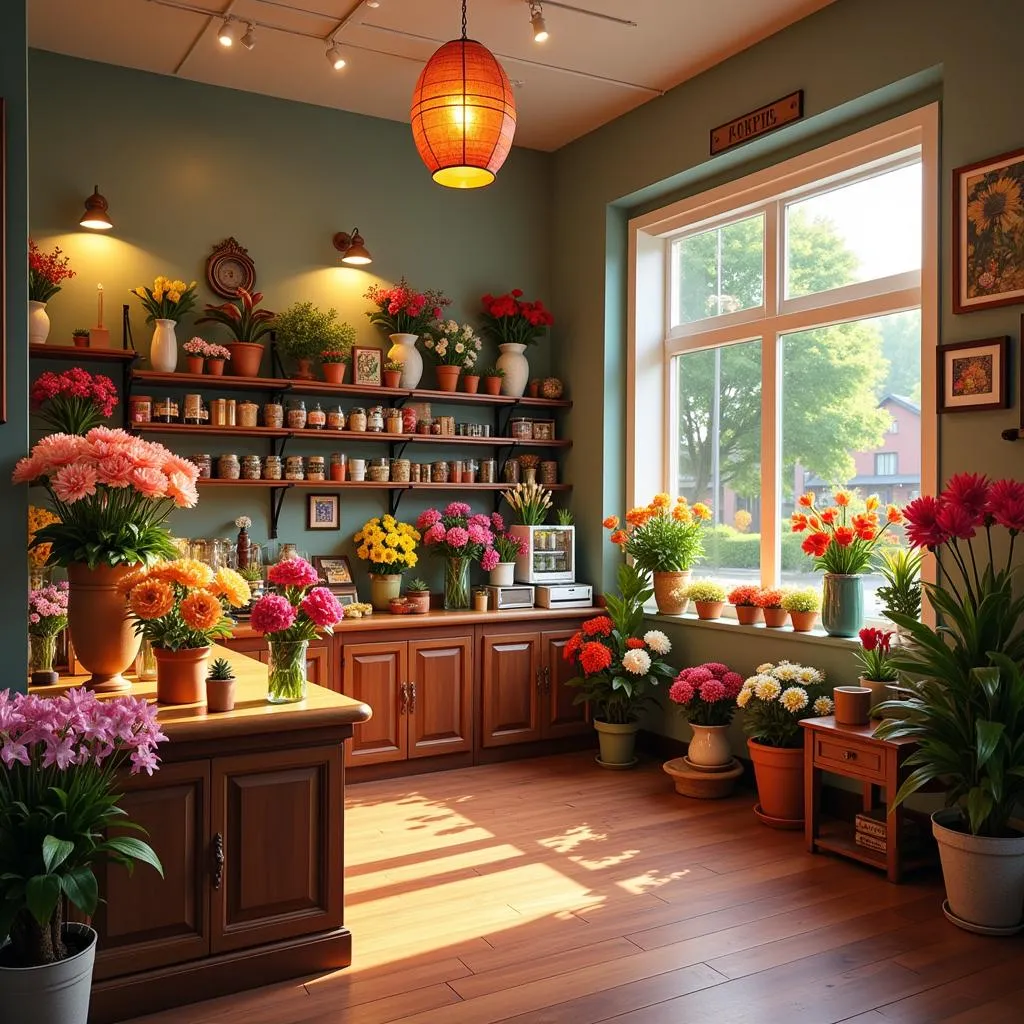 A Sim's vibrant and inviting florist shop.