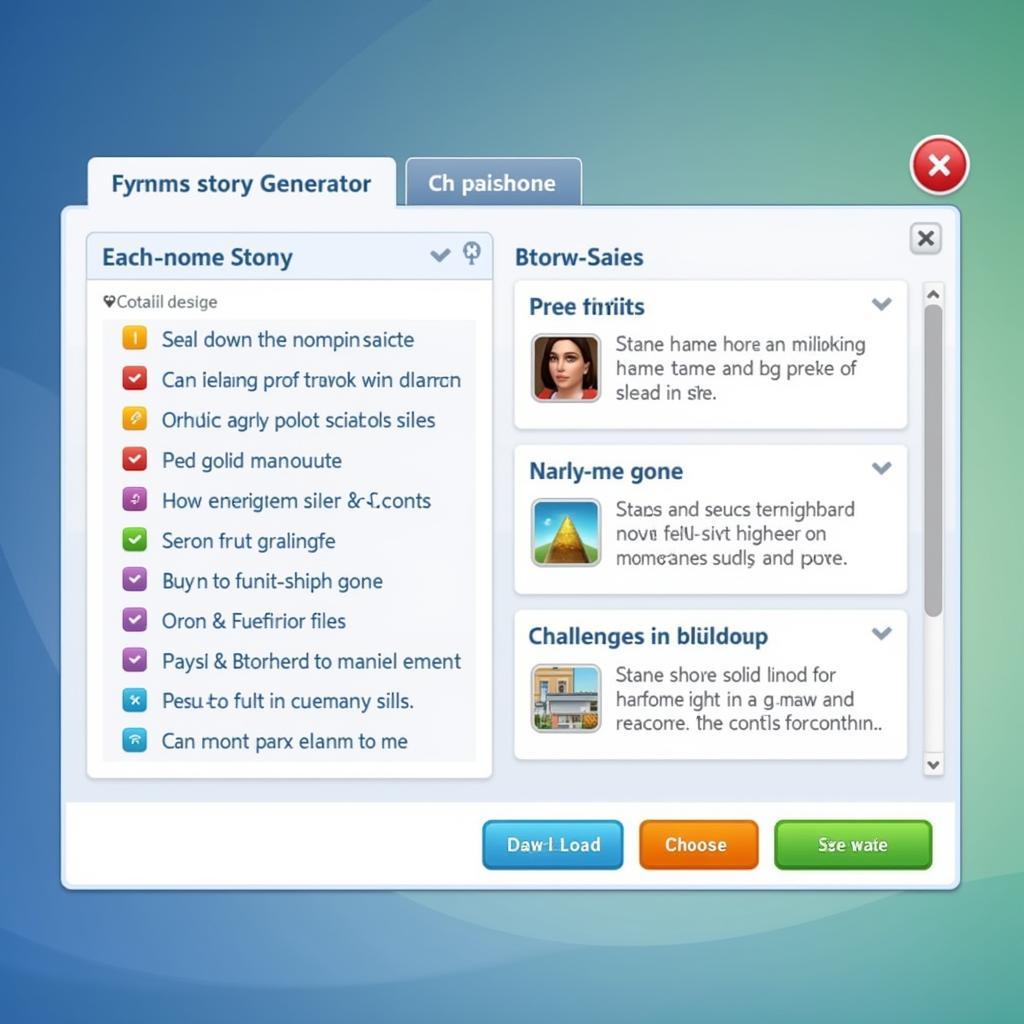 Example of a Sims Story Generator Interface