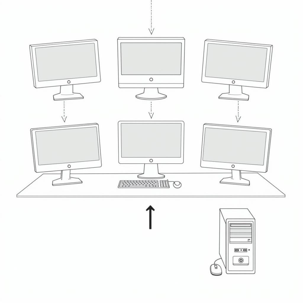 Diagram illustrating the optimal arrangement for six monitors in a gaming setup.