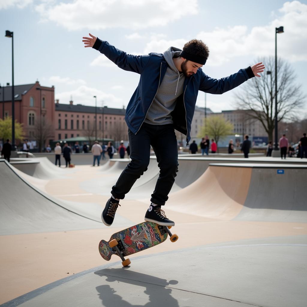 Skateboarder Practicing an Ollie