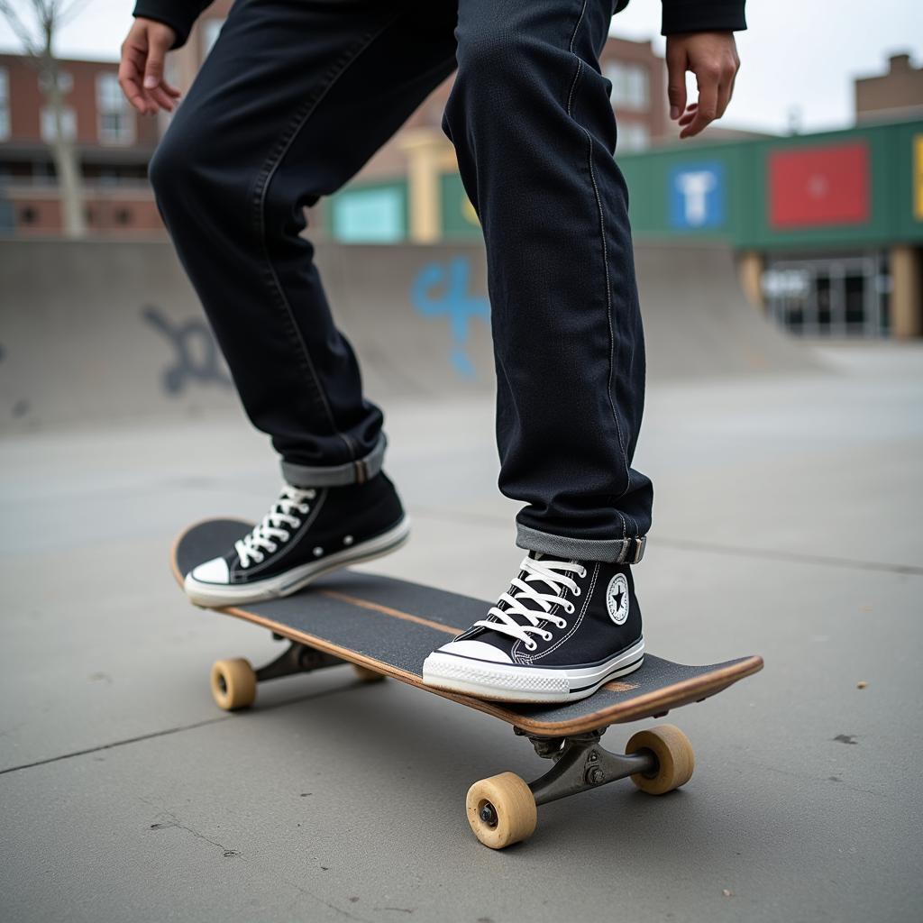 Urban skateboarder performing a trick