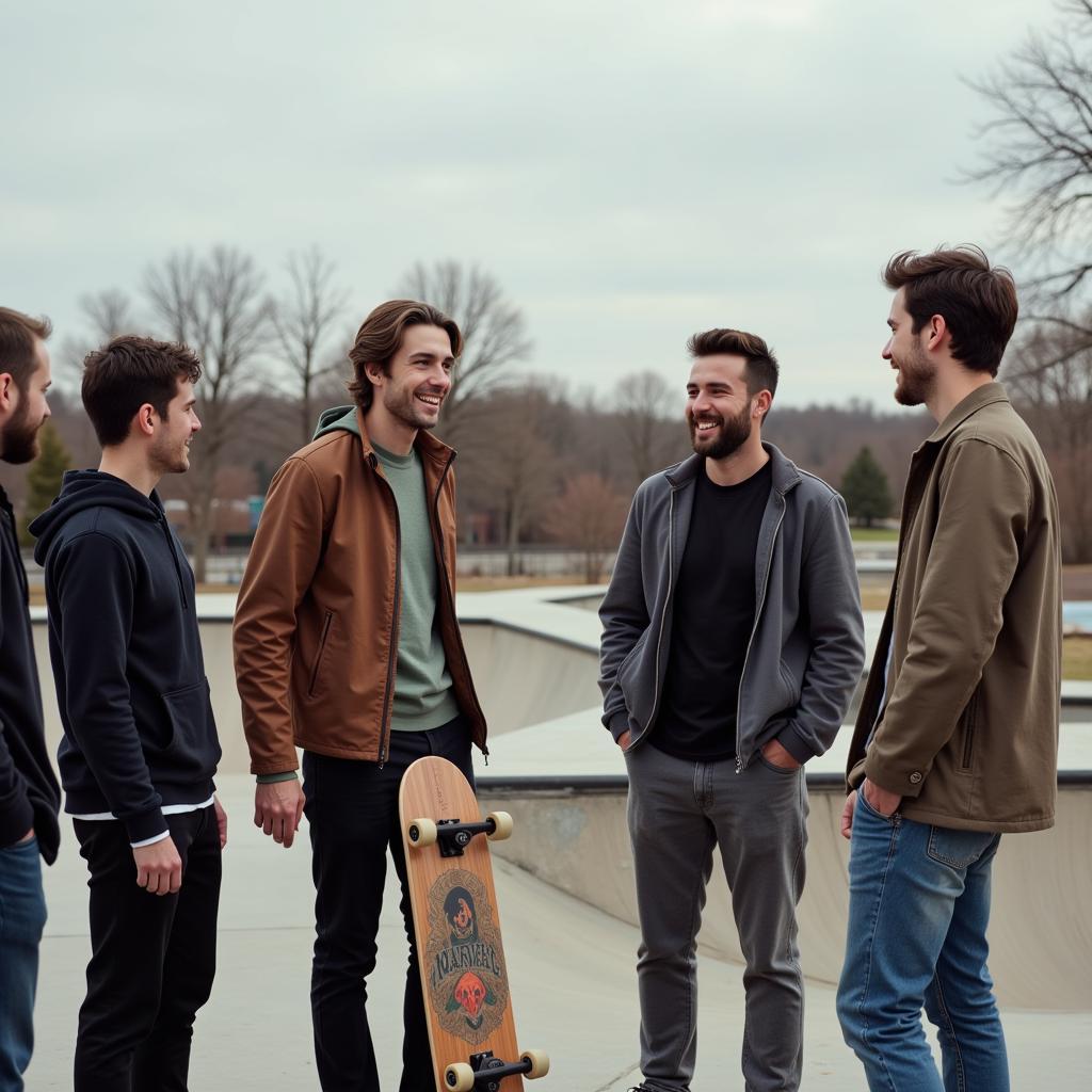 Group of skateboarders hanging out at the skatepark