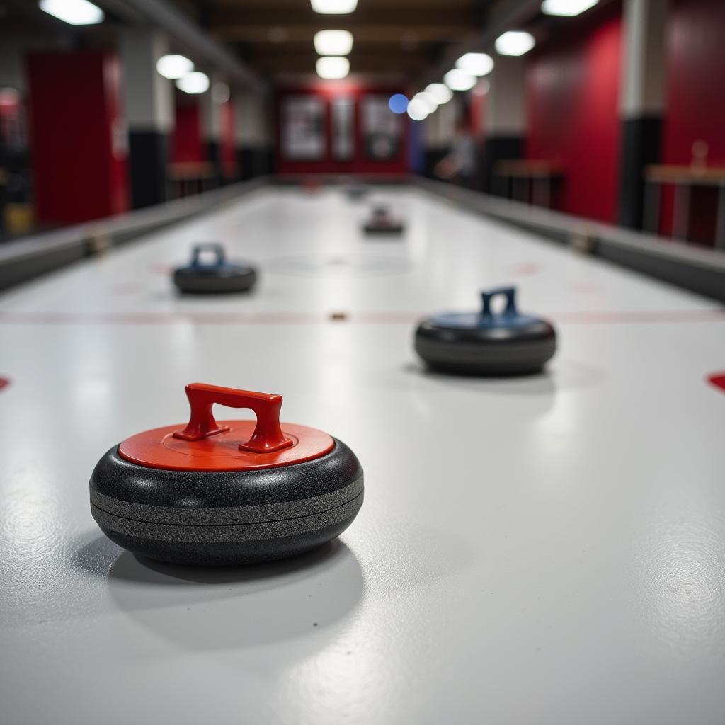 Close up of sliding puck game pucks on table