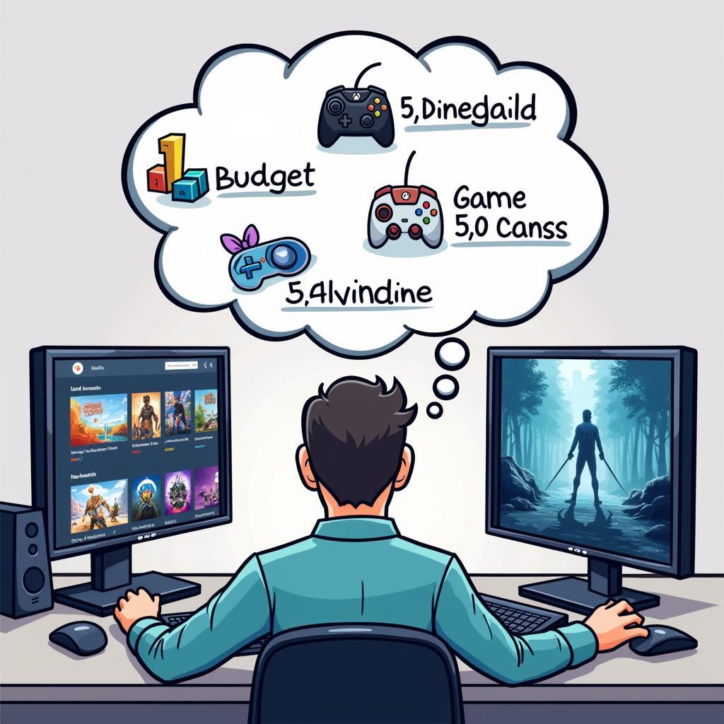 Smart Gaming Spending: A visual representation of a gamer making informed decisions about game purchases and in-app purchases, considering budget and gaming preferences.