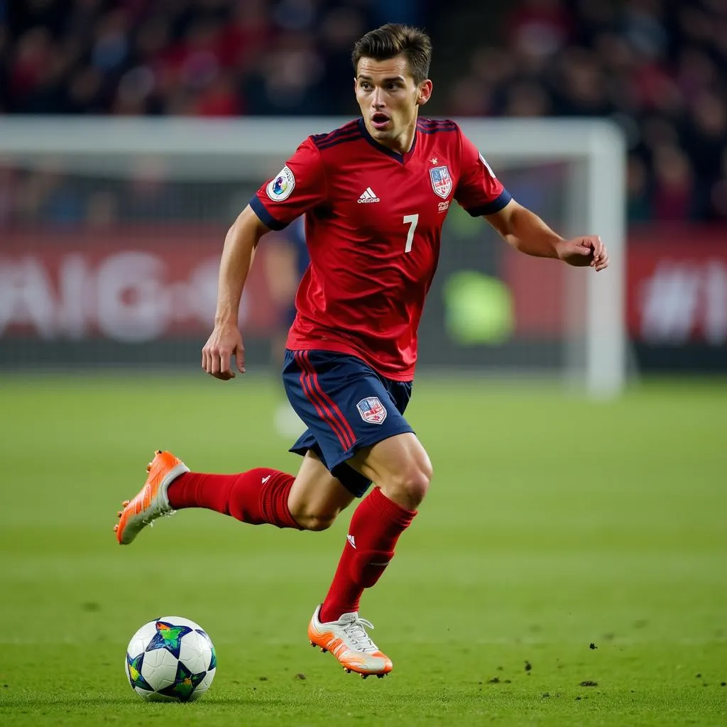 Soccer Player Sprinting Across Field