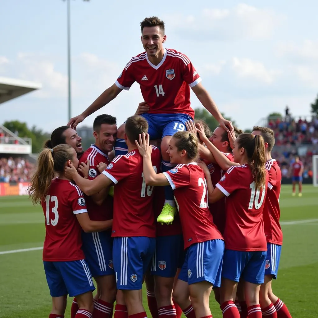 Team Celebrating with Striker