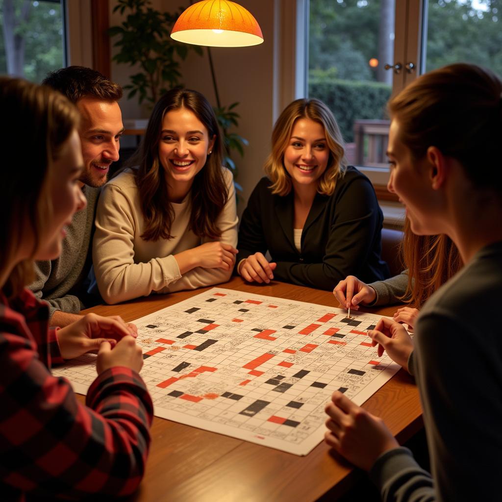 Group of friends solving a jerky crossword together