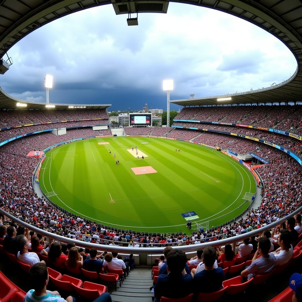 A packed cricket stadium in South Africa during an international match