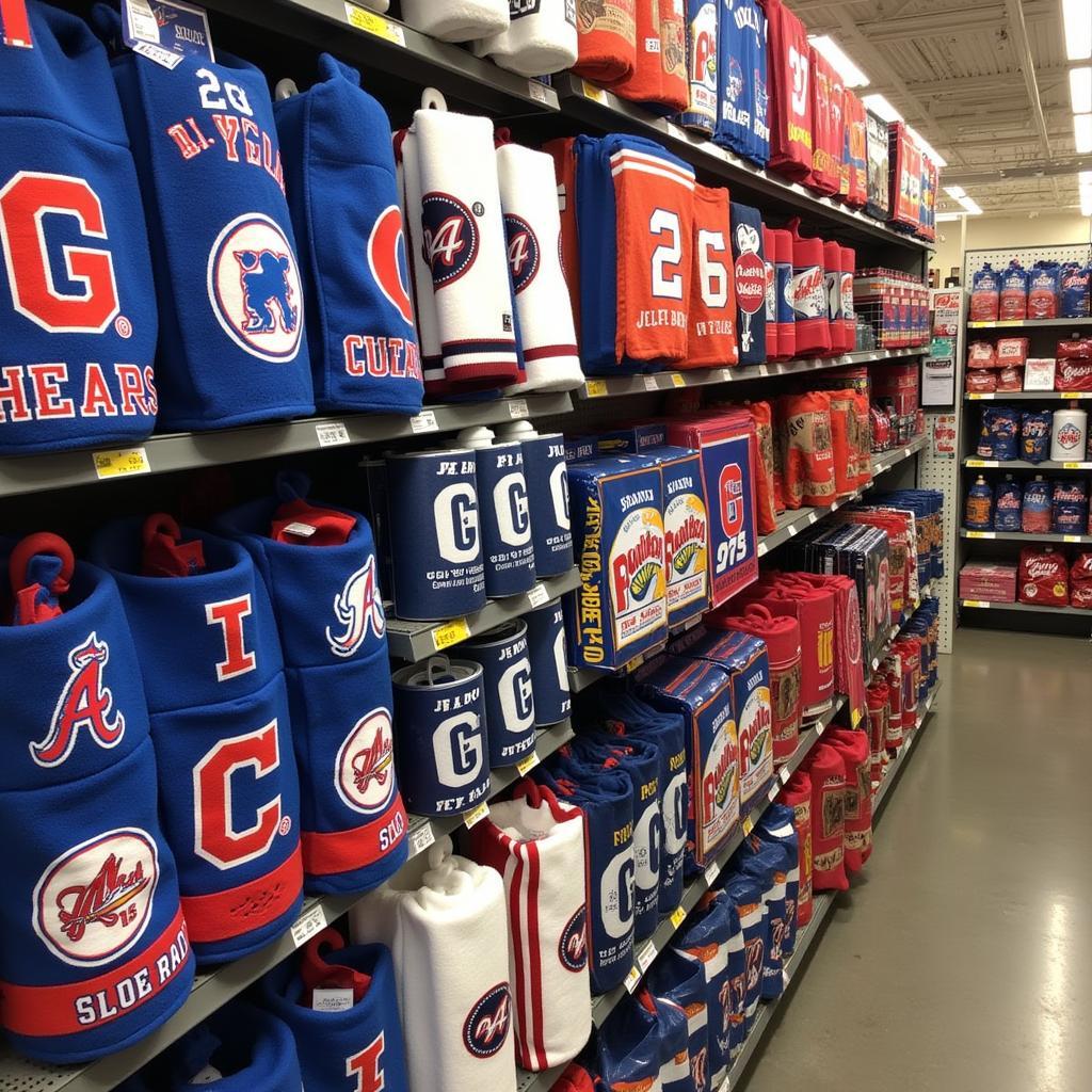 Display of rally towels in a sporting goods store