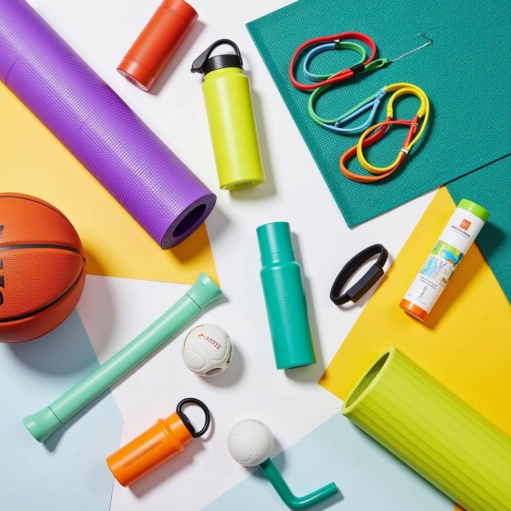 Diverse sports gifts arranged on a table