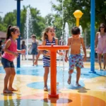 Kids playing at a splash pad in Springfield IL