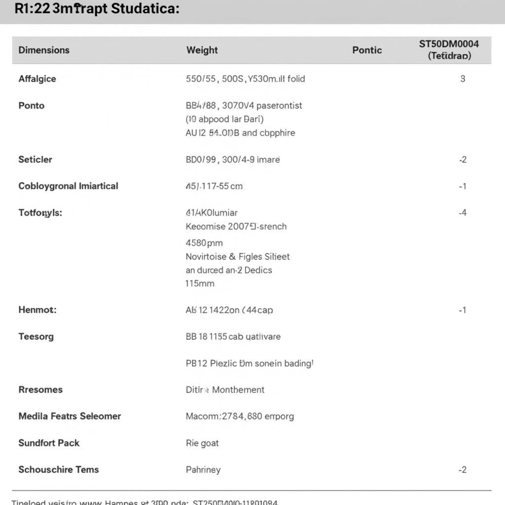 Technical specifications table for ST250DM000-1BD141