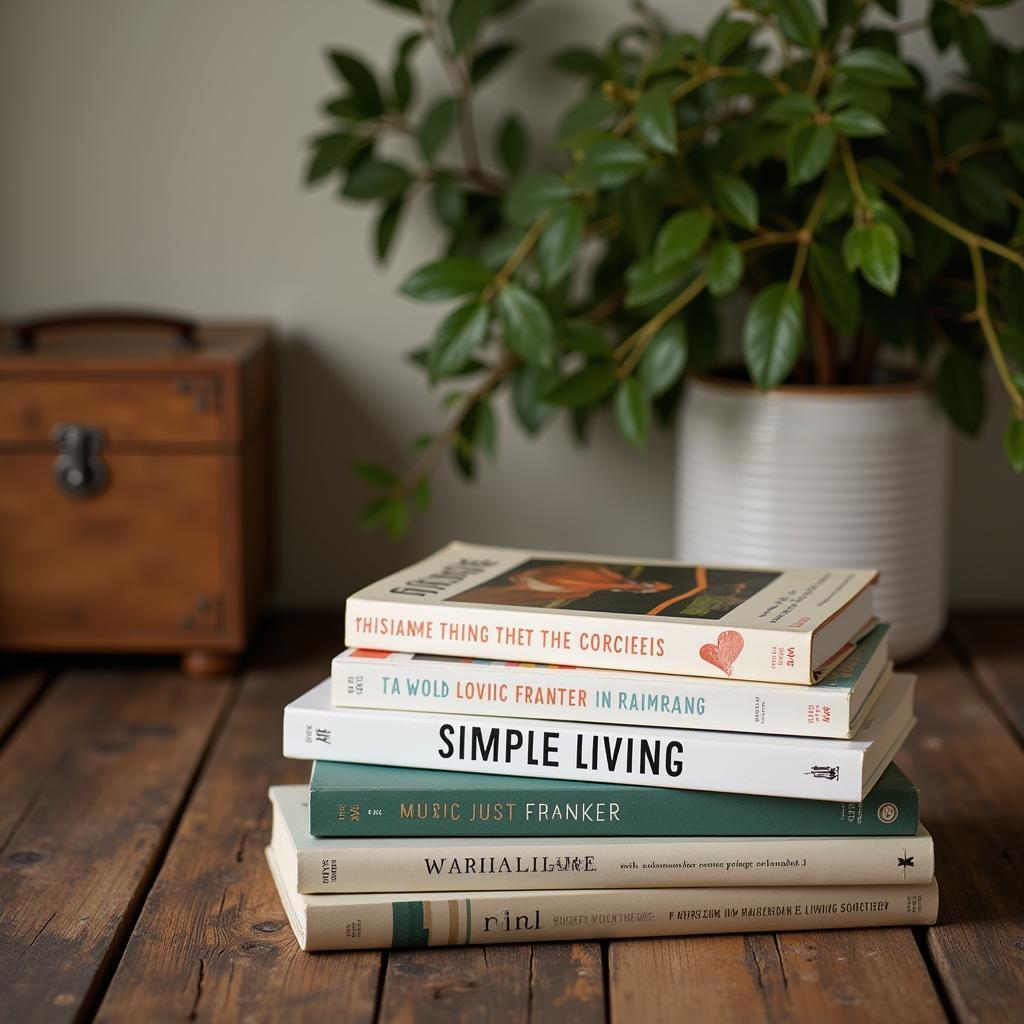 A stack of books on a wooden table with a warm background 