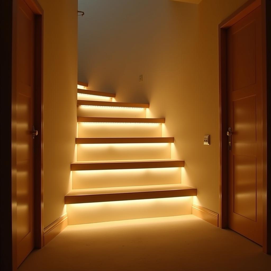 Warm white lights creating a cozy ambiance on a stairway