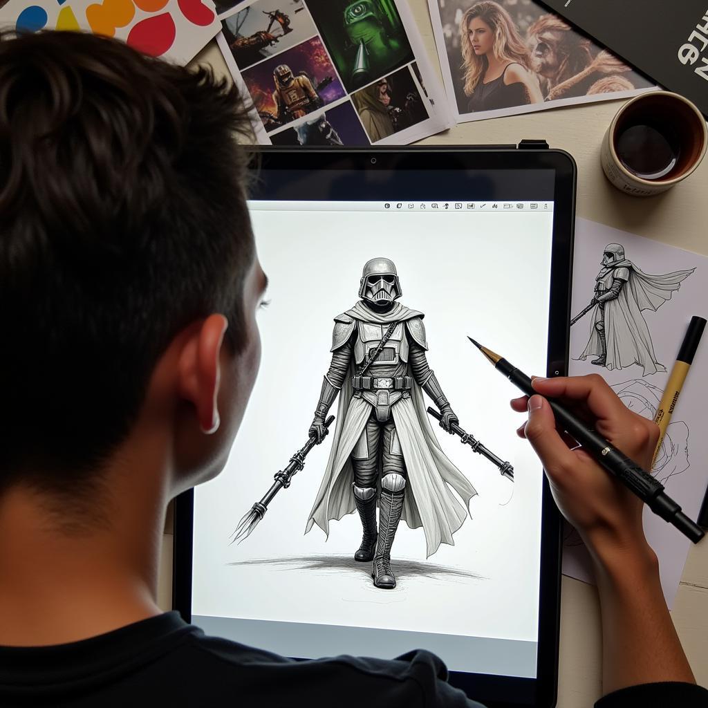 Star Wars character designer sketching concept art