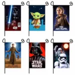 A variety of Star Wars themed garden flags