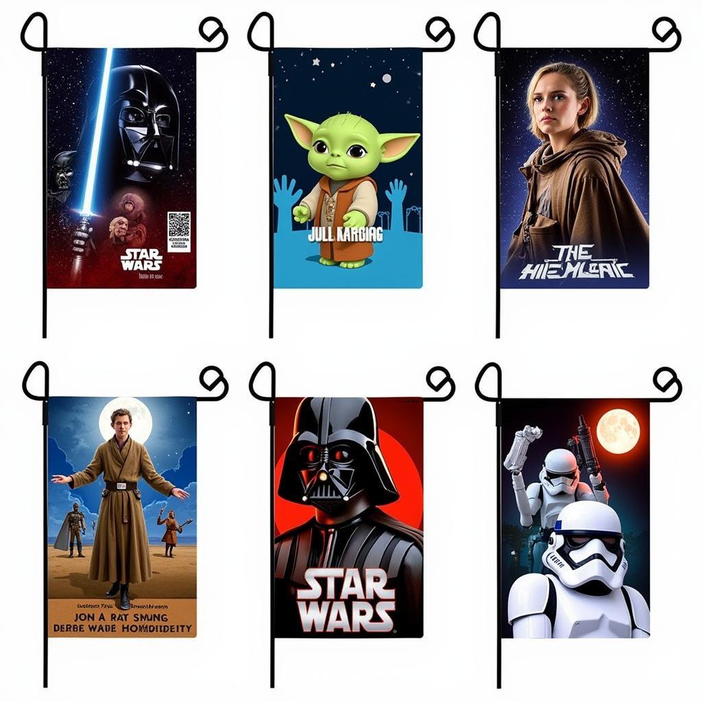 A variety of Star Wars themed garden flags