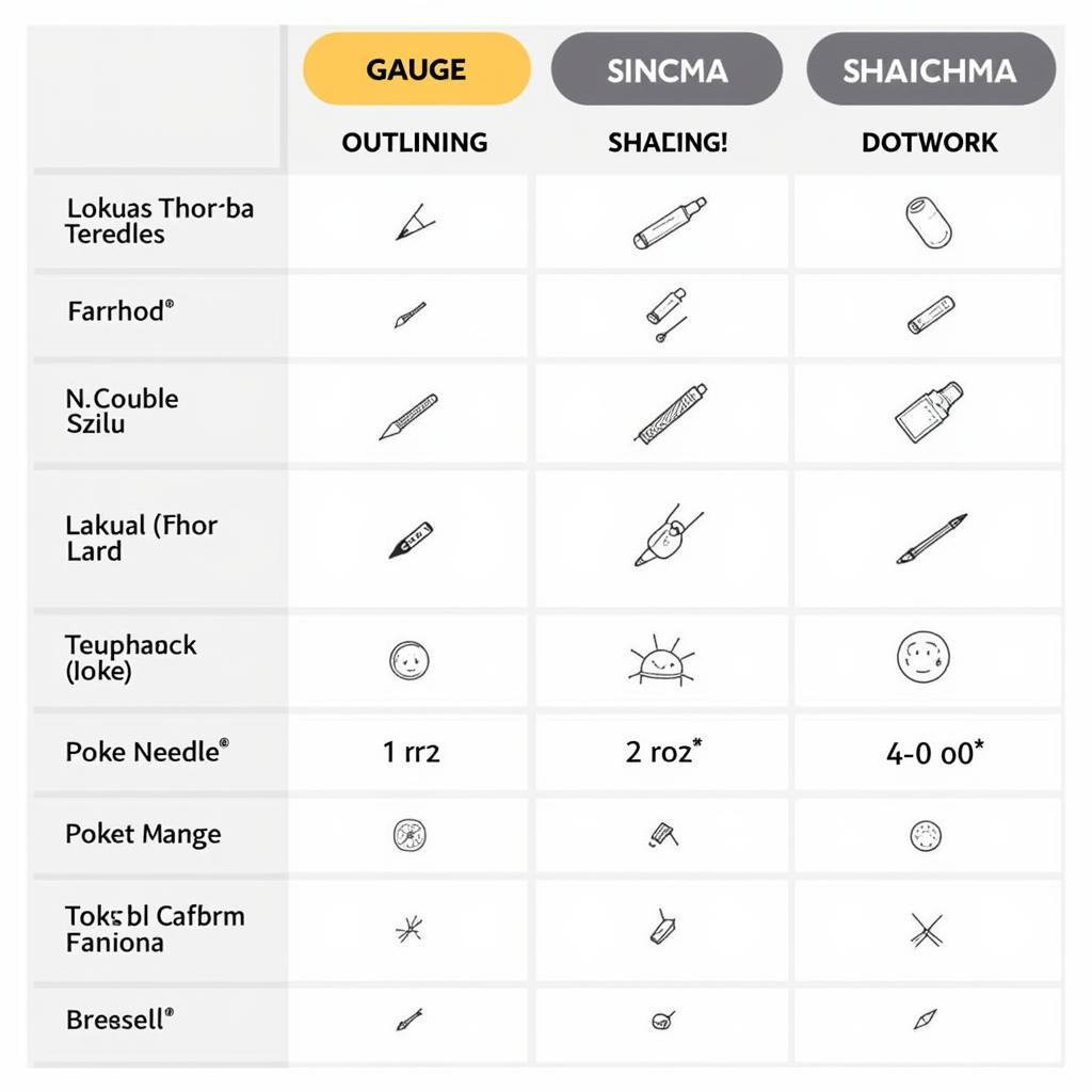 Stick and Poke Needle Sizes Chart