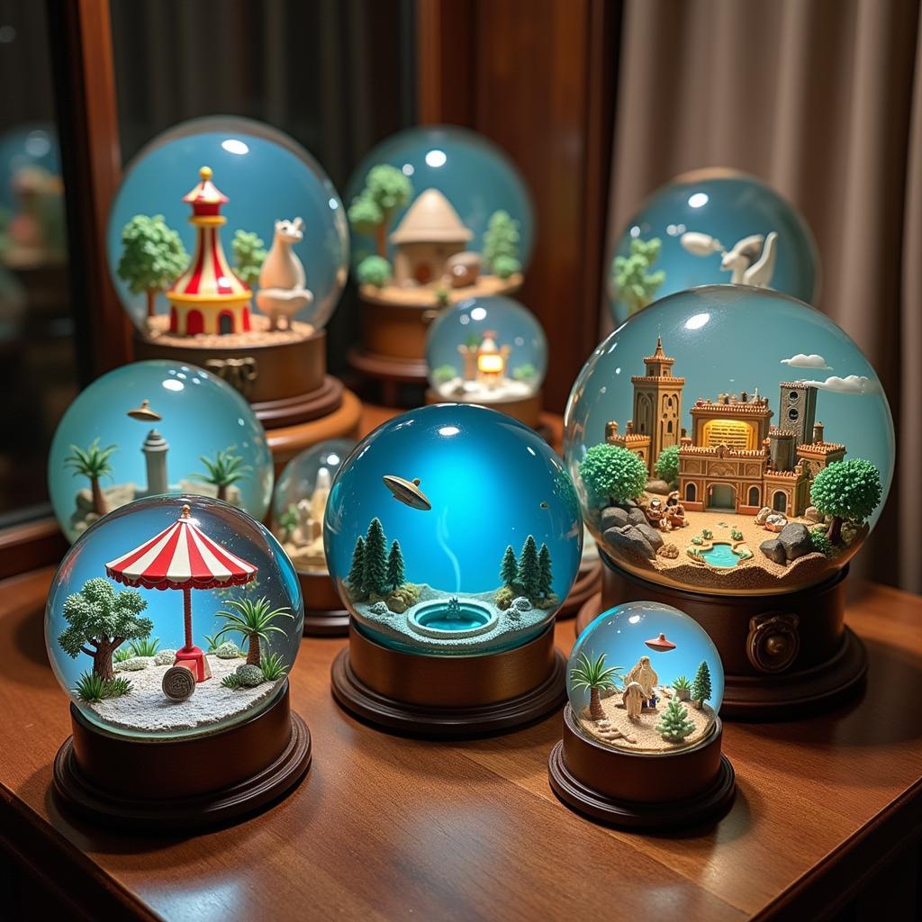 A collection of unusual snow globes