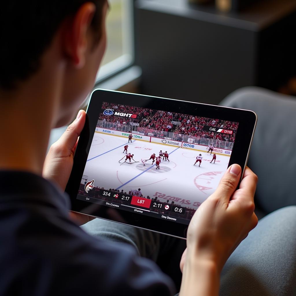 Streaming Hockey Game on Tablet