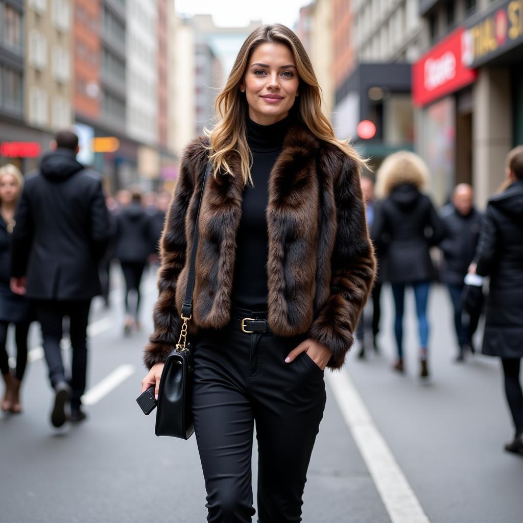 Street Style Fur Jacket Paparazzi Shot