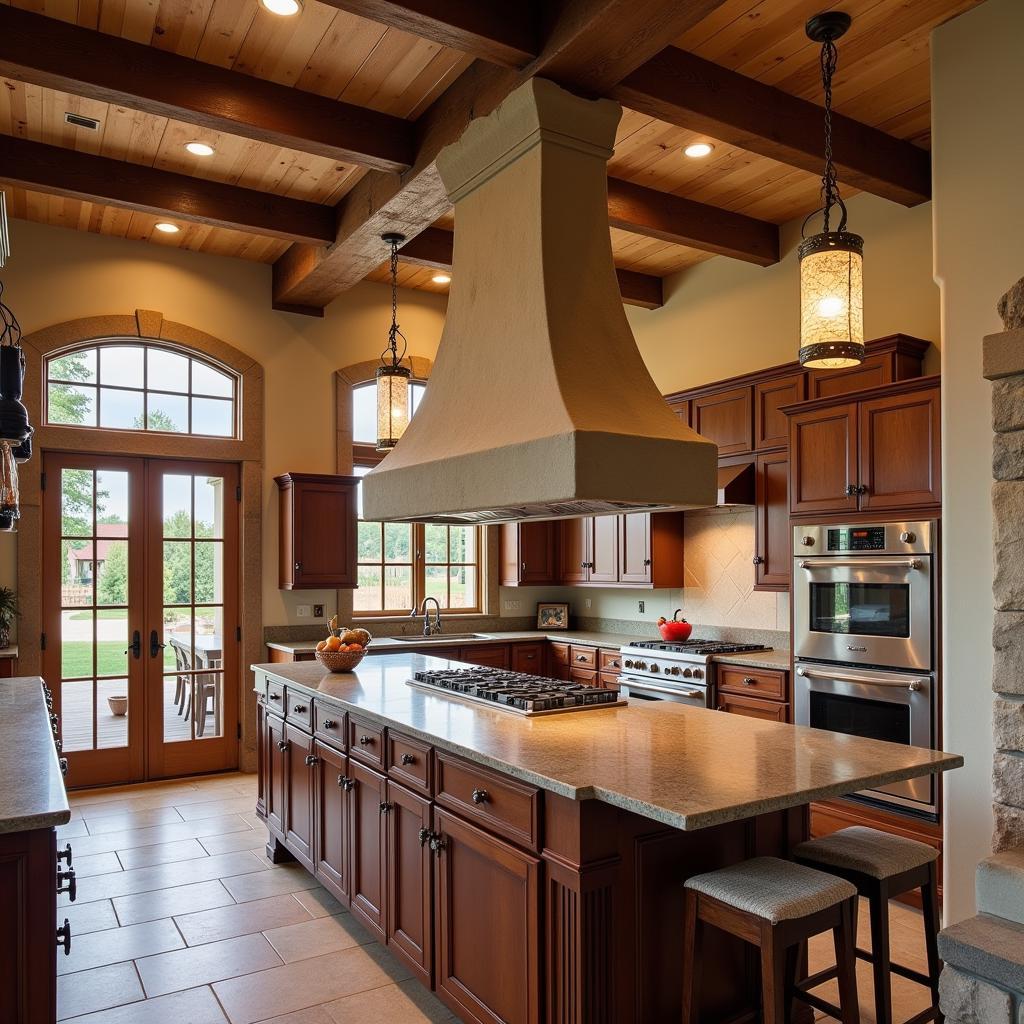 Rustic Kitchen Featuring a Stucco Kitchen Hood