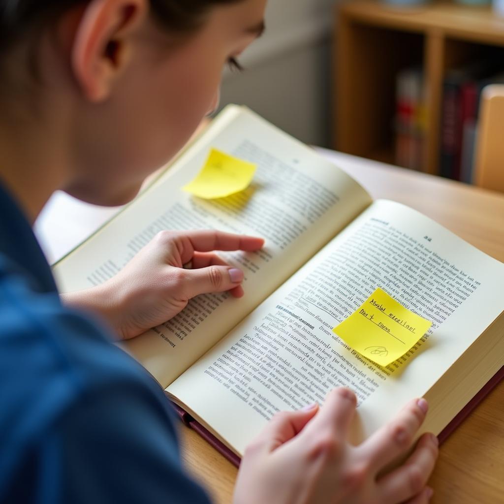 Student Studying with Lined Post-It Notes