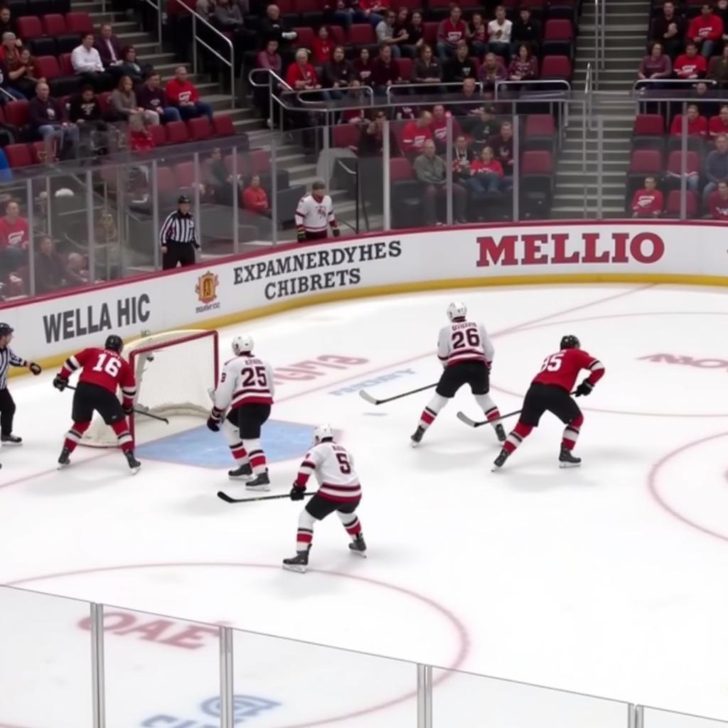 Hockey players creating a turnover using the 2-3 forecheck