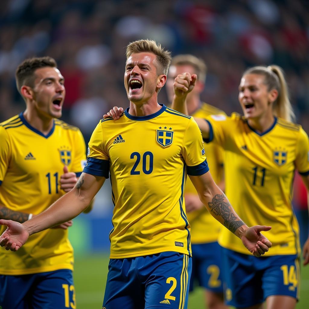 Swedish Football Team Celebrating Victory