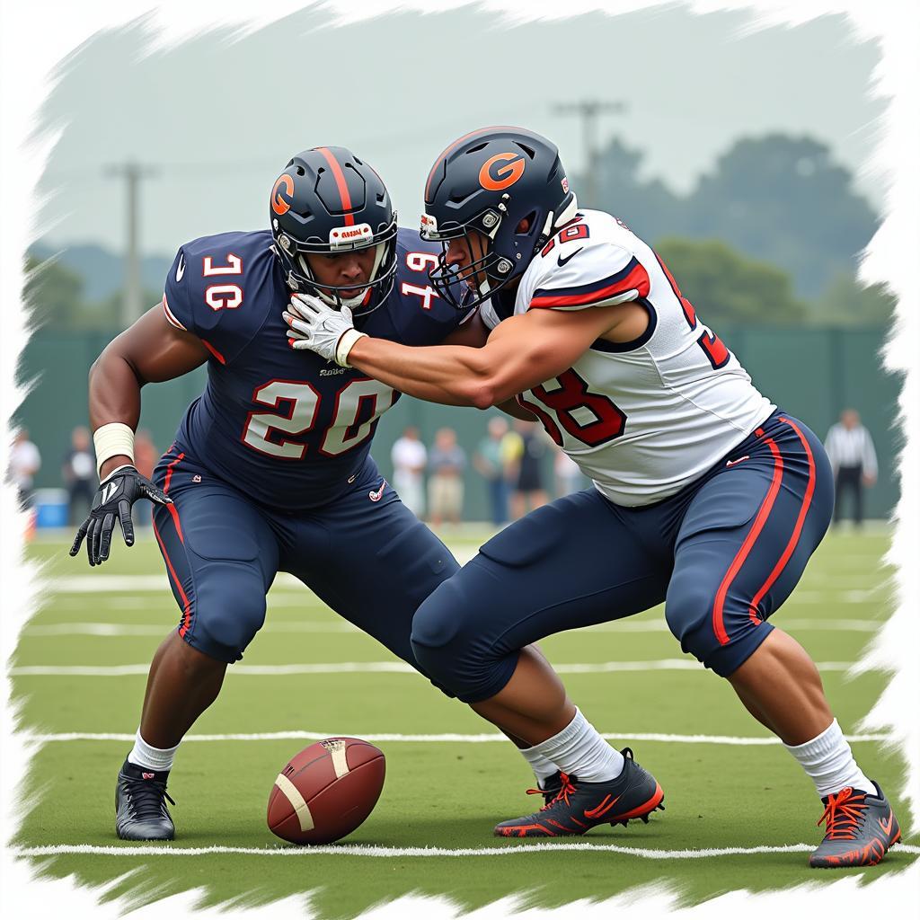 Linebacker utilizing the swim move to evade a blocker