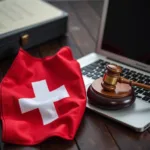 Swiss flag draped over a laptop